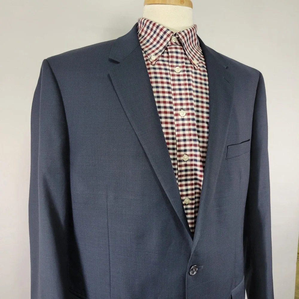 Alfani‎ Men's Sport Coat Blazer Two Button Navy Blue Wool Polyester Size 46L
